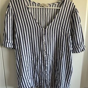 Blue and White Cuffed Sleeve Button Down Shirt